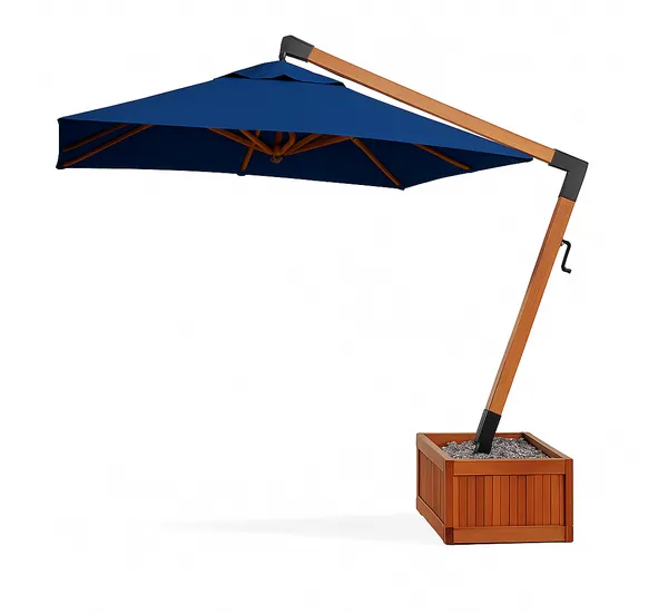 Ombrelone Lateral Quadrado 3,5M X 3,5M Base Floreira Azul Marinho