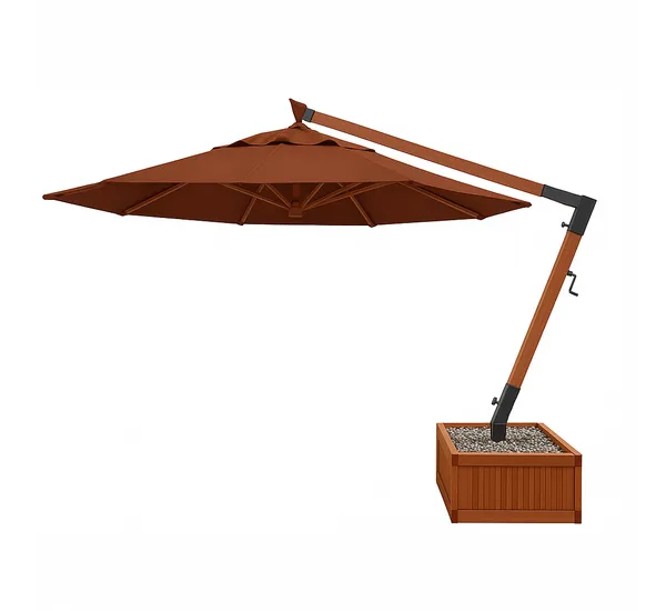Ombrelone Lateral Redondo 3,5M Base Floreira Marrom