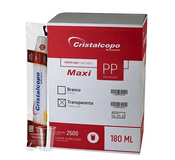 Copo Descartavel Transparente 180 ml c/ 2.500 - Cristalcopo