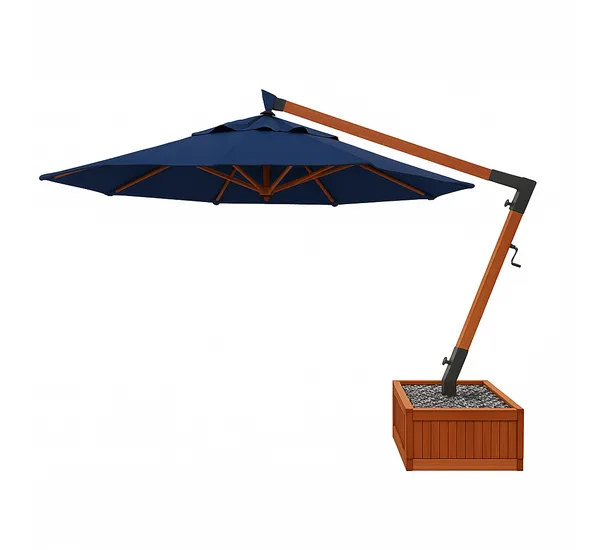 Ombrelone Lateral Redondo 3,5M Base Floreira Azul Marinho